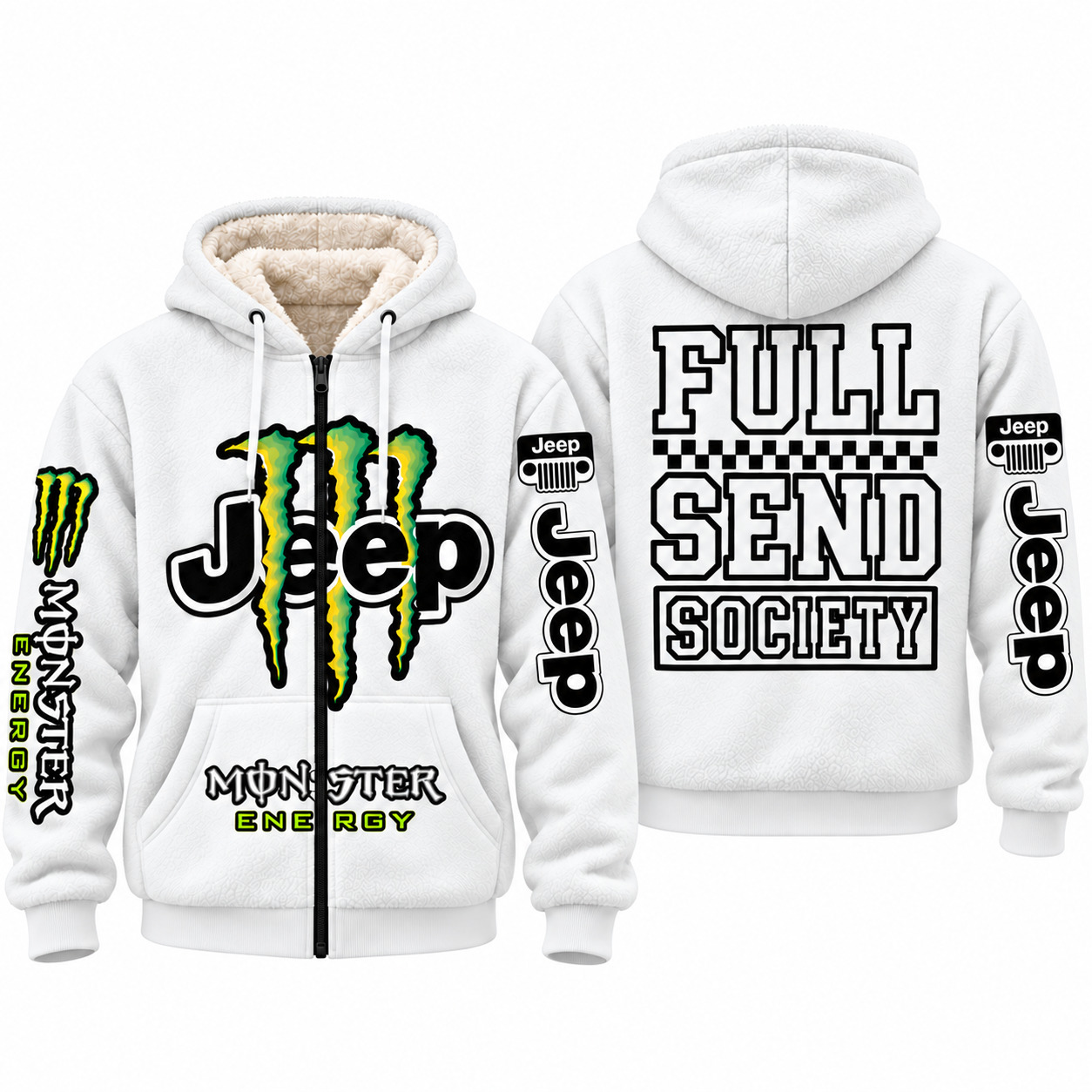 Jeep x Monster Energy Full Send Society Fleece Zip Hoodie – White