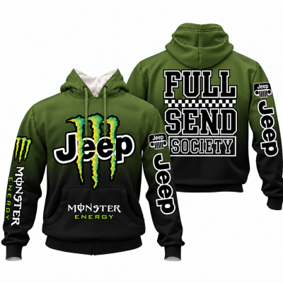 Jeep x Monster Energy Full Send Society Hoodie – Jeep Olive Black Gradient