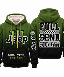 Jeep x Monster Energy Full Send Society Fleece Zip Hoodie – Jeep Olive Black Gradient